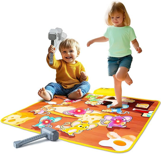 HmiL-U Whack a Mole Game Mat for Kids Ages 3-6 |Pounding Game for Kids with LED Lights & 2 Hammers|Interactive Educational Toy with Sound and Light|Christmas Birthday Gifts for Toddlers