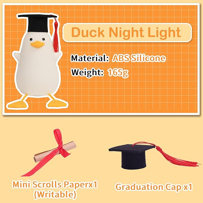Attivolife Preschool Graduation Gift - Duck Night Light with Dimmable, LED Silicone Lamp, 2024 Cute Kindergarten Pre-K Graduation Gift for Kid Boy Girl