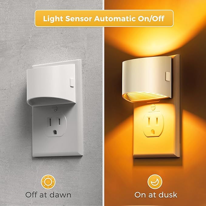 L LOHAS LED Night Lights Plug into Wall with 3CCT Adjustable (1600K/3000K/5000K), 1W Nightlight Plug in Wall, Built in Dusk to Dawn Sensor, 2 Pack, White Housing