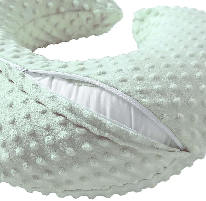 Nursing Pillow and Positioner, Breastfeeding, Bottle Feeding, Baby Sitting Support with Removable Ultra Soft Cover, Tummy Time Support for Baby Boys and Girls (Green)