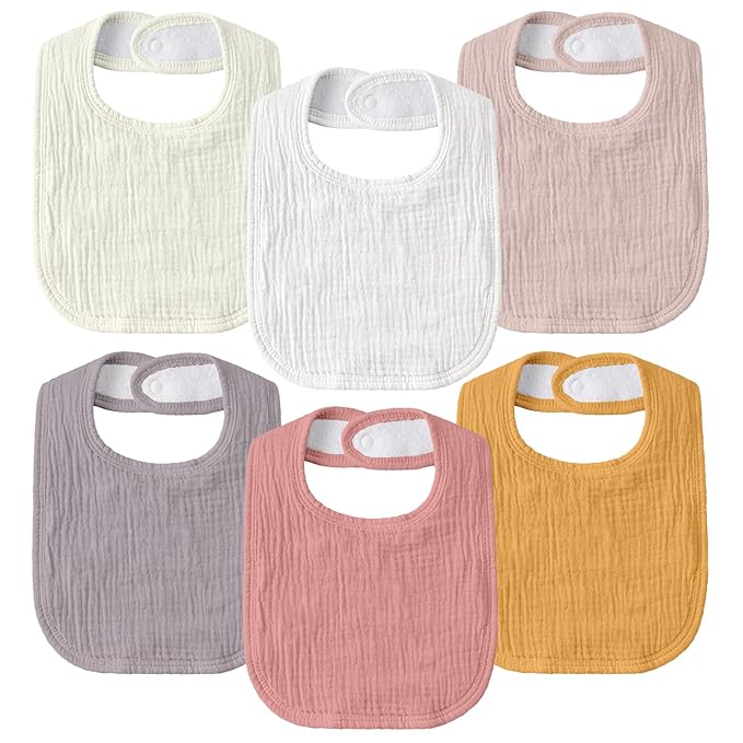 GLLQUEN BABY Muslin Drool Bibs for Boys Girls 6 Pack, Adjustable Baby Bibs for Drooling and Teething, Soft Cotton Baby Bandana Bib for Newborn Feeding Essentials (Orange)