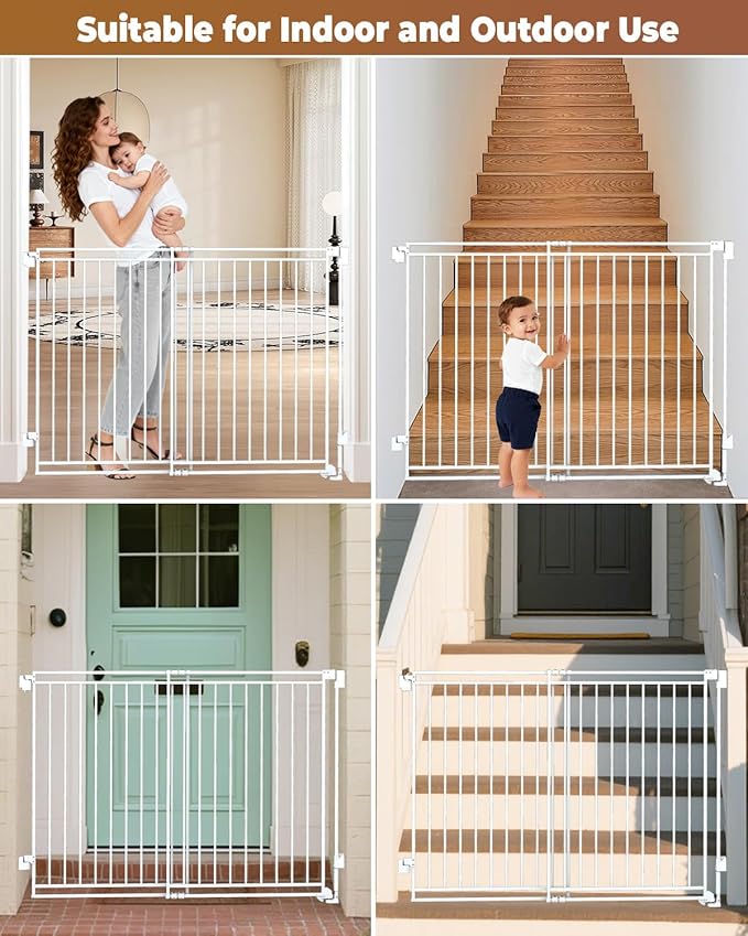 34-53" No Bottom Bar Baby Gates Dog Gate for Stairs, 39" Extra Tall Child Safety Gate with Auto Close Design, Large Walk Thru Door, Extra Wide Hardware Mount Pet Gate for Doorways Deck Indoor Outdoor