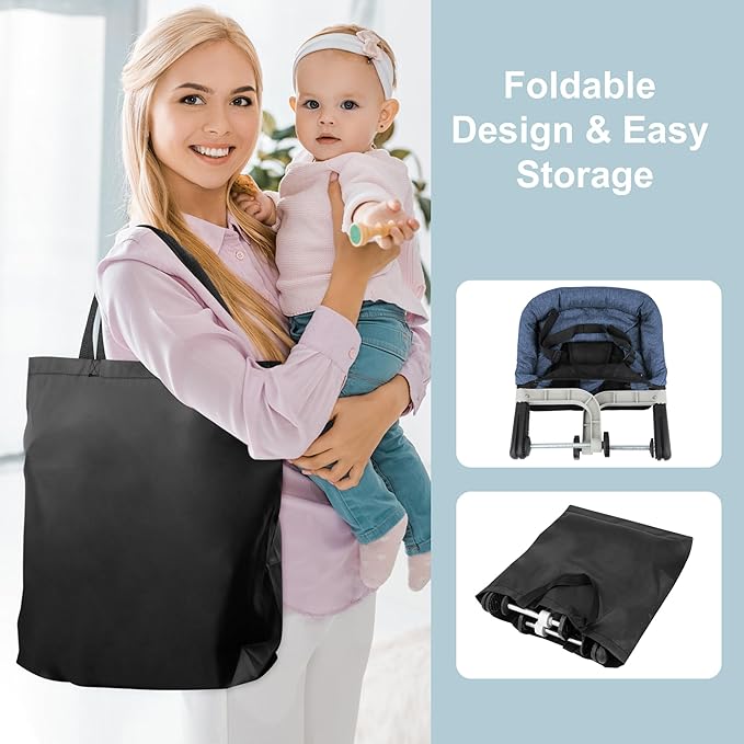 Hook On High Chair, Jozzve Baby High Chair, Portable High Chair for Travel, Foldable Fast Table Chair with Storage Bag, Baby Feeding Seat Clip On High Chair for Home and Travel (Navy)