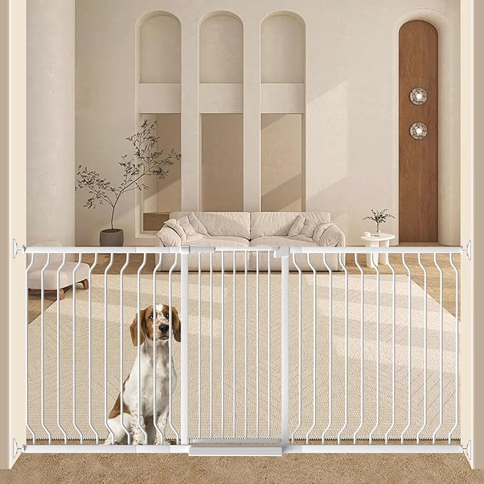 Extra Tall 40.55" Gate, 73.62-80.70" Extra Tall and Wide Dog Gate,Extra Wide Baby Gates Pressure Mounted Walk Through for Doorways,Stairs, Kitchen White
