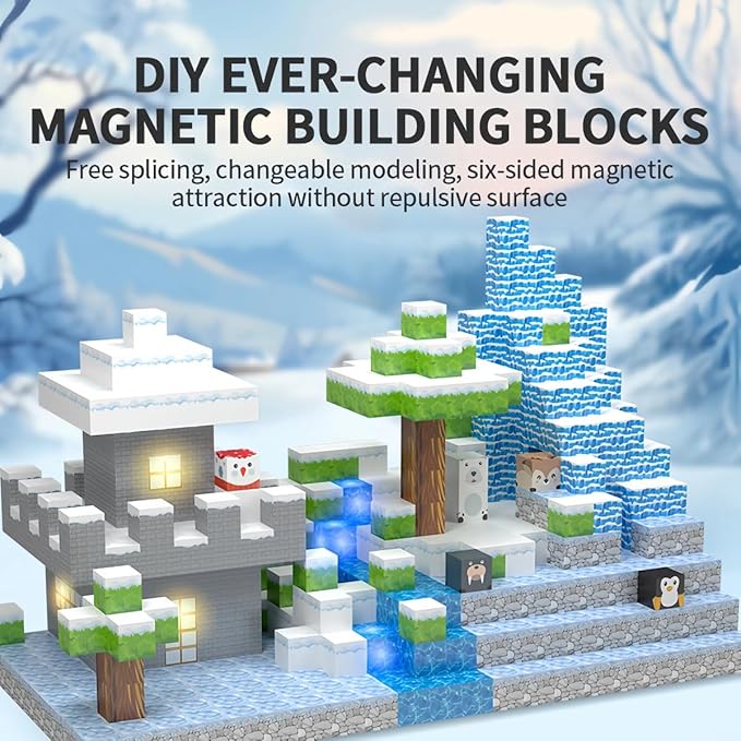 138 Pcs Magnetic Building Blocks, Enhance STEM Learning, Creative Play & Logical Thinking, Durable & Vibrant Color with Light Up Blocks, Ideal for Classroom & Screen-Free Entertainment (Glacier)