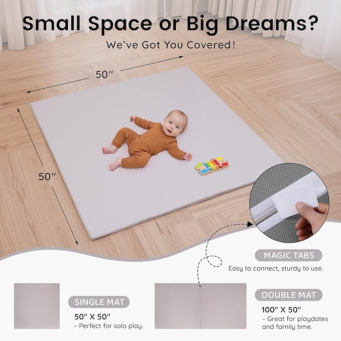 INNO STAGE Baby Play Mat 50x50 Inches, 1-Inch Thick Foam Play Mat for Babies & Kids – Extra Soft & Durable Padded Baby Mat for Floor, Non-Slip Crawling Mat for Playpen, Tummy Time, Yoga & Playroom