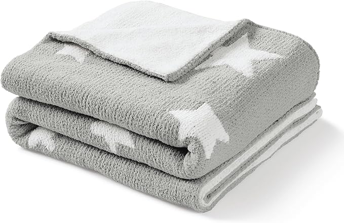 CREVENT 30"X40" Cozy Soft Warm Chenille Baby Blanket for Girls Boys, Newborn Essentials for Infant, Baby Shower Receiving Gift - Grey Star