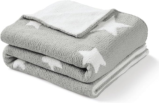 CREVENT 30"X40" Cozy Soft Warm Chenille Baby Blanket for Girls Boys, Newborn Essentials for Infant, Baby Shower Receiving Gift - Grey Star