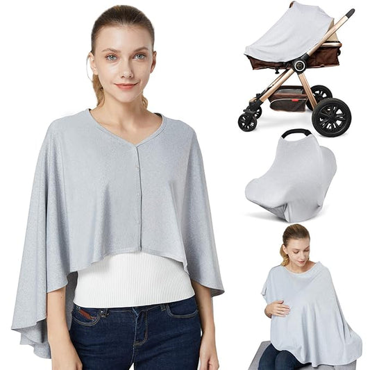 Nursing Cover & Baby Nursing Poncho,Multi Use Breastfeeding Cover for CarSeat Canopy, High Seat Cover, Stroller Cover, Shopping Cart Cover,Nursing Scarf for Boy and Girl by Kefee Kol (Grey)