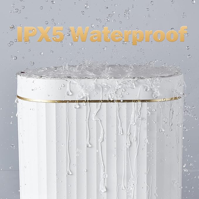 ELPHECO Automatic Motion Sensor Trash Can - 2 Gallon Slimline for Bathroom, Bedroom, Kitchen, Office - White with Gold Trim