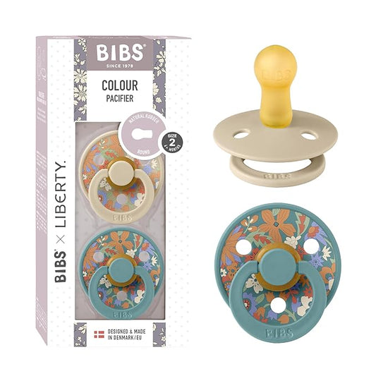 BIBS Colour Liberty Soother 2-Pack, BPA Free Dummy Pacifier, Round Nipple. Natural Rubber Latex, Made in Denmark, Size 2 (6-18 Months), June Blossom Vanilla Hush Mix