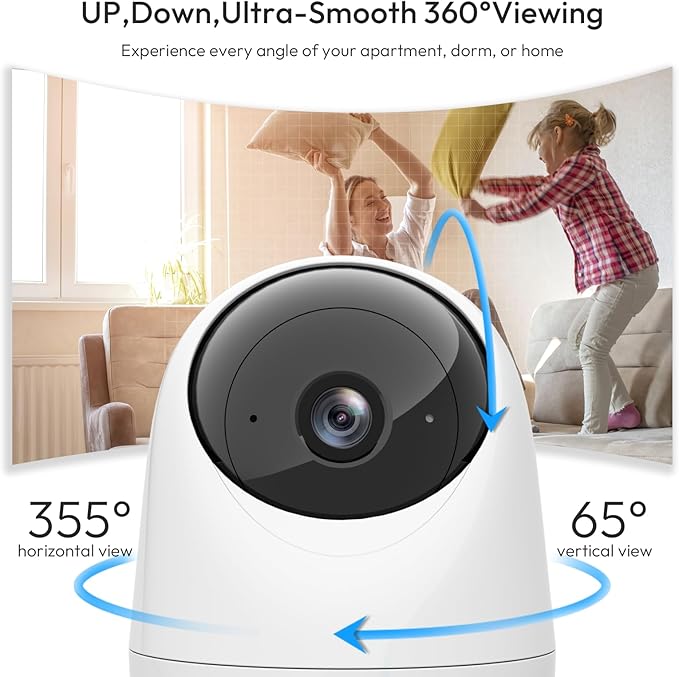 Rraycom Indoor Camera 5G&2.4G,2K Pan/Tilt Security Camera for Baby Monitor w/Cry Detection, Dog Camera w/Motion Detection, Human/Pet Auto Tracking,2-Way Audio, Night Vision,Siren,Works w/Alexa