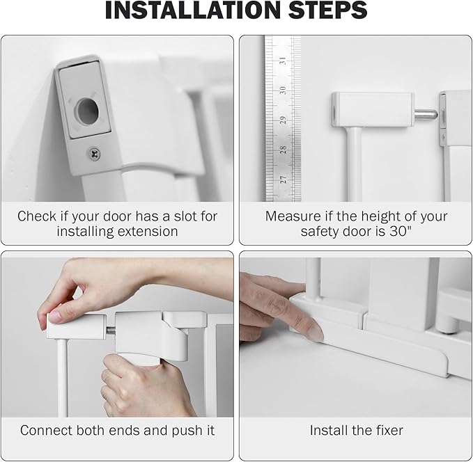 Mumeasy Baby Gate Extentions White - 30" Tall Extra Wide Dog Gate Extender, 2.75" Width Pet Door Accessories for Doorway & Stairs, Pressure Mounted Indoor Satefy Gates No Drilling