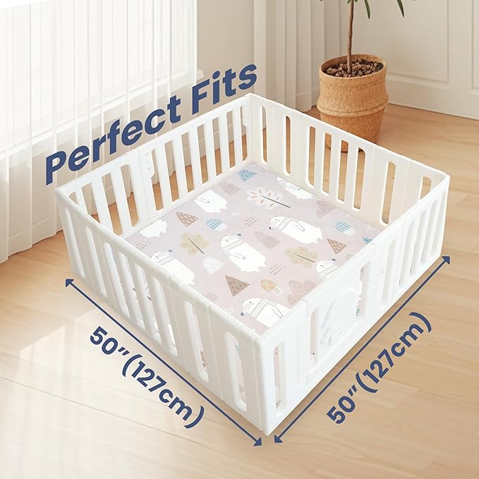 Baby Play Mat for Floor,1.3" Thick Cushioned Playpen Mat 50"x50",Extra Soft Elasti-Foam,Water Repellent Coral Velvet,Non-Slip for Crawling&Tummy Time,Infant Toddler Kids Nursery Rug((Polar Bear)