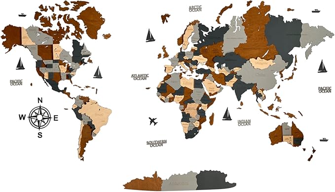 Wooden World Map 3D Art Large Wall Decor - Size (M, L, XL) Any Occasion Gift Idea - Wall Art For Home, Kitchen or Office