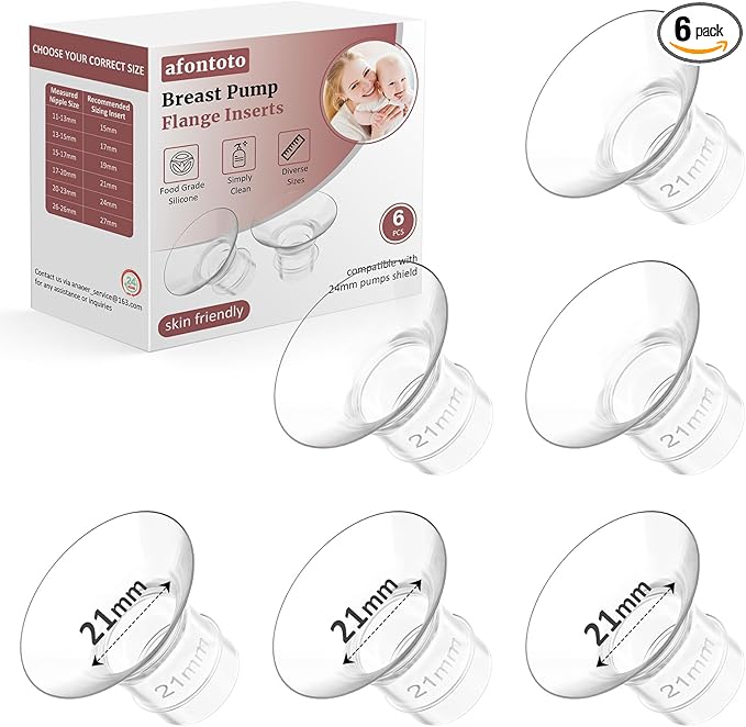 Flange Inserts 21mm for 24mm Flanges/Shields of Pumps, Softer Silicone Flange Insert Compatible with Momcozy/Spectra/eufy/Medela/TSRETE Breastpump, Replacement Pump Parts Flanges Sizing Kit, 6PCS-21mm