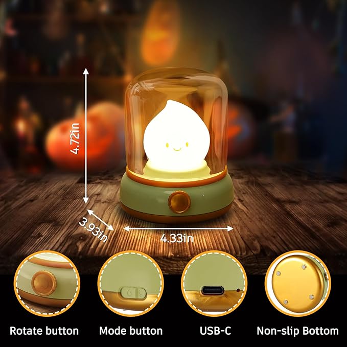 2Pack Ghost Campfire Night Light, Small Cute Desk Lamp, Dimmable Cordless Bedside Table Lamp, Rechargebale Battery Oprated Warm Night Light for Bedroom/Kids/Baby Nursery, Vintage Ambient Lighting