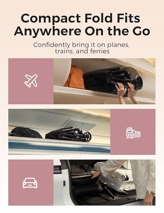 Momcozy ClickGo Lightweight Stroller, Compact Travel Stroller for Airplane with One-Click Fold, Baby Strollers and Toddler Stroller with Large Canopy for Kids from 0 Months, Extendable UPF50+ Canopy