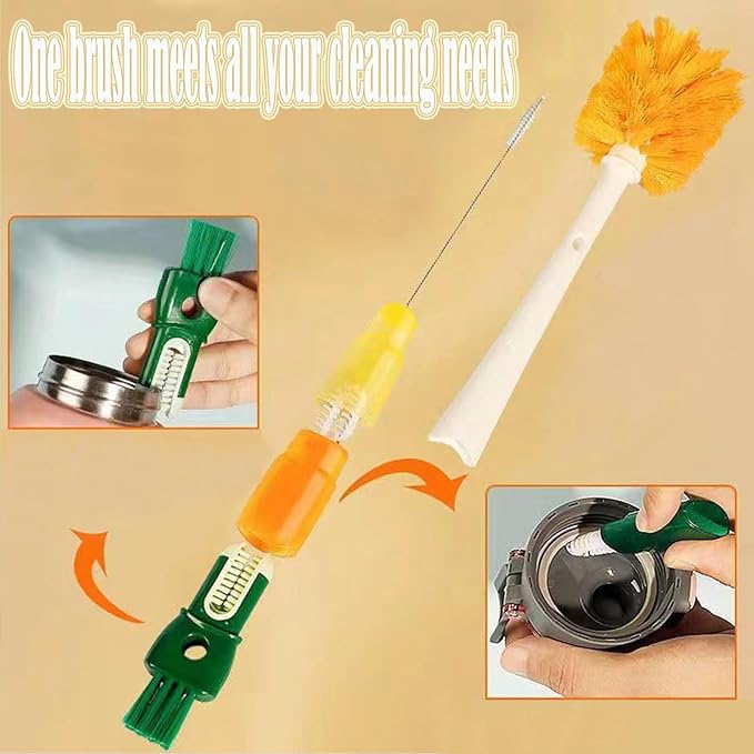 Multi-Role Bottle Brush, Long Handle Bottle Brush Cleaner, Flexible Scrub Brush for Water Bottles, Glasswares, Cup, Safe On Multiple Types of Vacuum Cup, Baby Bottles, Vases 2Pcs (4-in-1)