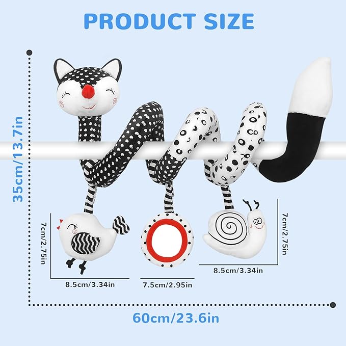 Car Seat Toys Black and White High Contrast Baby Toys for Newborn, Stroller Toys Newborn Toys Infant Toys for 0 3 6 9 12 Months Girls Boys, Baby Toys 0-6 Months for Crib Mobile Best Gift
