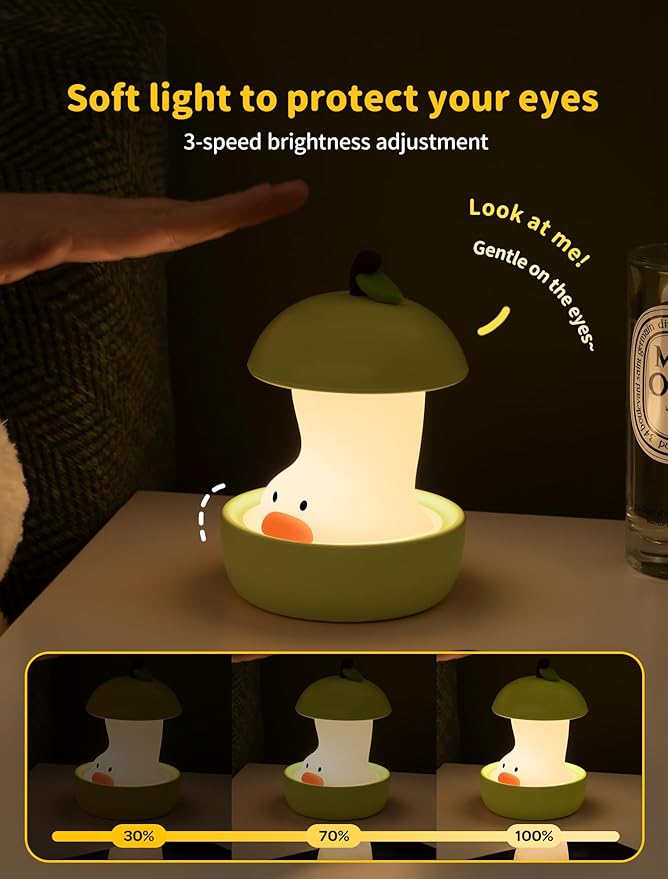 Pear Duck Night Light, Rechargeable Bedside Touch Lamp, Portable Dimmable Sleep Nightlight, Cute Table Night Lamps, Gifts for Kids, Teens, Adults, Bedroom Office Home Decor (Yellow)
