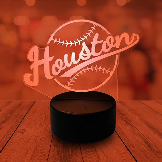 CLORURBANLIVE 3D Baseball Houston Night Light 3D Illusion Lamp with Remote Control 16 Color Options Sports Decor Lighting for Fans (Houston Multicoloured)