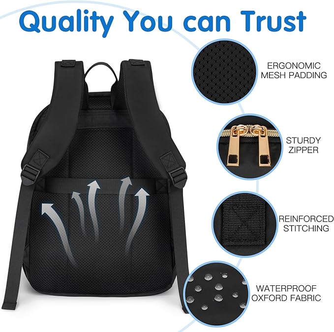 KABAQOO Baby Diaper Bag Backpack, Waterproof Diaper Backpack for Mom & Dad with Changing Pad, Insulated Pockets and Stroller Straps, Baby Shower Gifts for Girls & Boys, Black