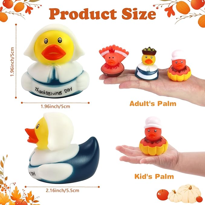 Thanksgiving Rubber Ducks for Jeeps | 24Pc Bulk Turkey Duck Toys for Toddlers & Kids | Ducking Party Favors, Bathtub & Pool Fun, Baby Shower Games, Tiny Fall Decor and Gifts (Non-Toxic)