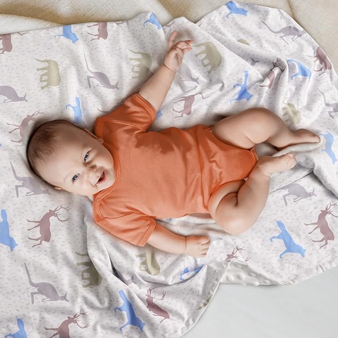 Soarwg Kids Baby Blanket Unisex Newborn, Super Soft Comfy, 100% Polyester Minky, 30 x 40 Inch, Green, Blue