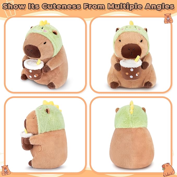 Achwishap Capybara Plush,Cute Plushies Capybara Stuffed Animals,Capybara Plush Toys,Kawaii Plushie Stuffed Toy with Dinosaur Hat Plushies Gift for Kids Adults Birthday(Capybara with Dinosaur Hat,12”)