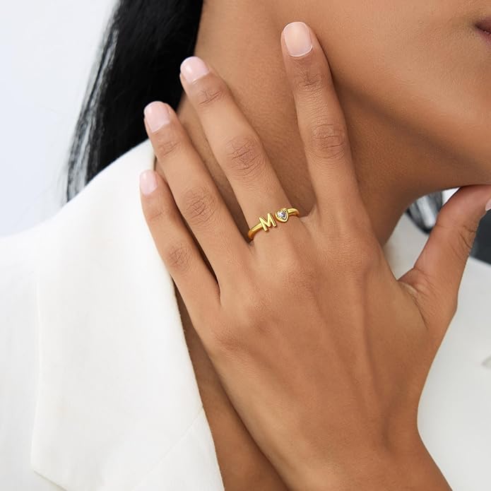 C-leen Christmas Gifts for Grandkids Teens Girls - 18K Gold Plated Adjustable Initial Rings for Women Girls Dainty Gold Rings Christmas Gifts for Women Teen Girl Trendy Stuff