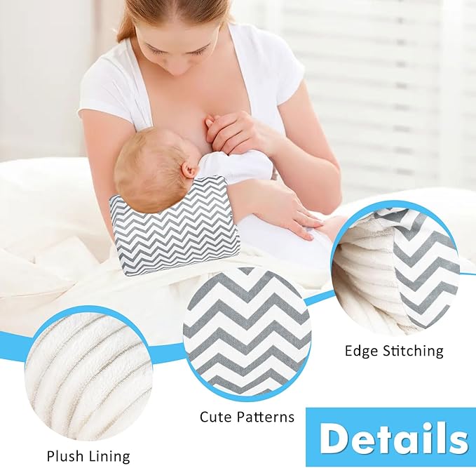 Nursing Arm Pillows for Breastfeeding,Baby Feeding Arm Pillow Portable and Washable for Travel, Soft Cotton Ergonomic Bottle Nursing Essentials（Grey Stripe）