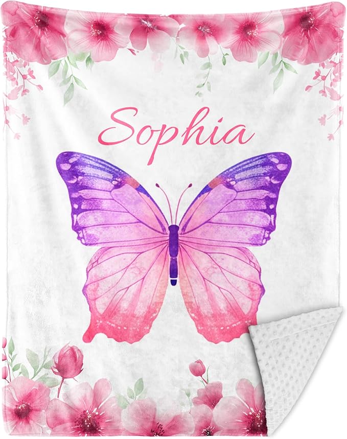 Personalized Baby Blankets for Girls & Boys - Super Soft Easter Blanket with Thick Double-Layer Dotted Backing, Personalized Baby Gifts for Baby Shower from Grandma (Pink-A, Customize Now)