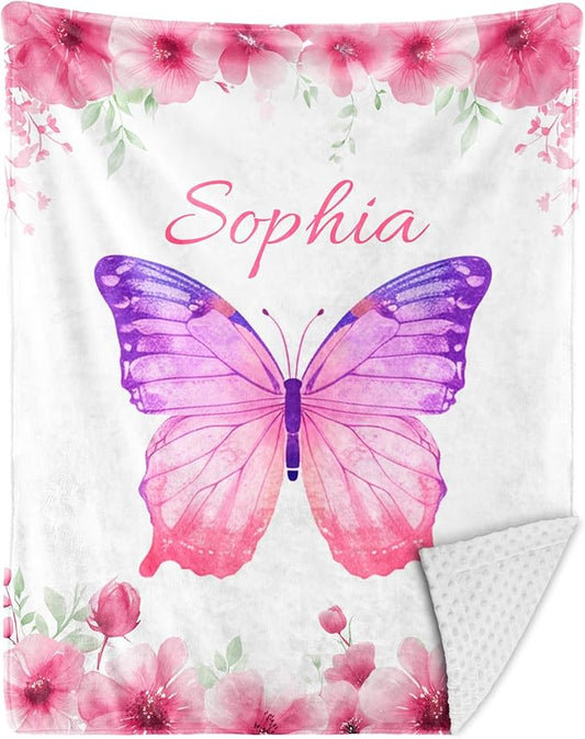 Personalized Baby Blankets for Girls & Boys - Super Soft Easter Blanket with Thick Double-Layer Dotted Backing, Personalized Baby Gifts for Baby Shower from Grandma (Pink-A, Customize Now)