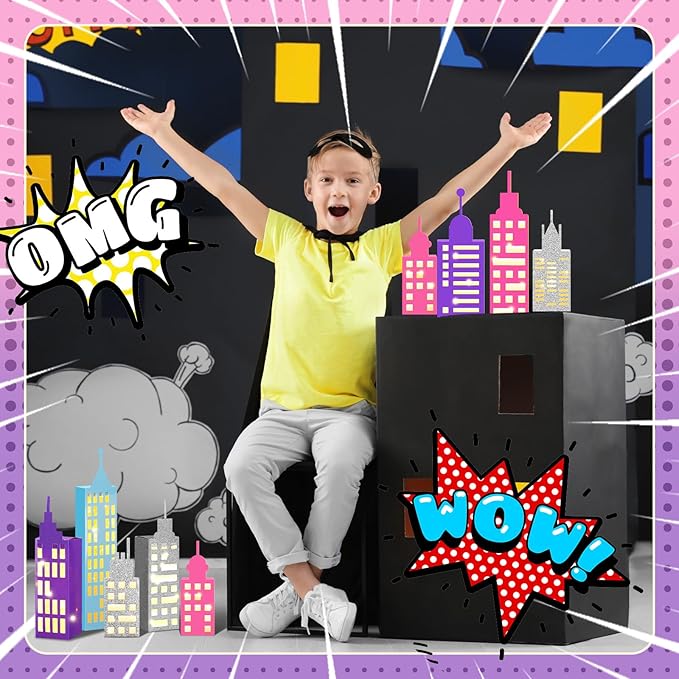 15 Pcs Hero Party Favor Boxes Skyscraper 3D City Box Skyline Buildings Heroes Candy Goodies Boxes Hero Theme Centerpiece Decorations Birthday Party Supplies (Fresh Color)