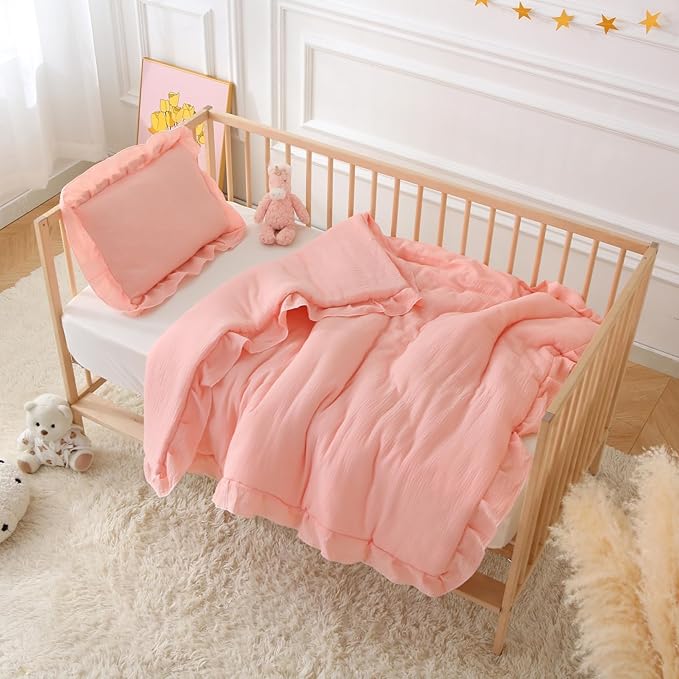 100% Cotton Muslin Crib Comforter/Quilt,Ultra Soft Cozy Reversible Baby Blanket,All Season Toddler Blankets for Boys and Girls, Machine Washable,41"x48"