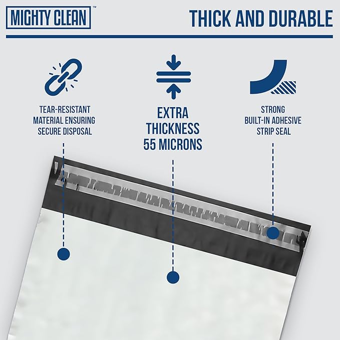 Mighty Clean Extra Large Adult Diaper Disposable Bags - 30 Bags | Leak-Proof, Odor Sealing, Tear Resistant | Discreet for Diapers, Incontinence Pads, Sanitary Product Disposal | Durable and Unscented