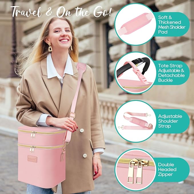 PIIOSER Breastmilk Cooler Bag with Ice Pack Fits 6 Baby Bottles Up to 9 Ounce, Insulated Baby Bottle Tote Bags, Double Layer Waterproof Leak-Proof with Shoulder Strap for Nursing & Working Mom (Pink)