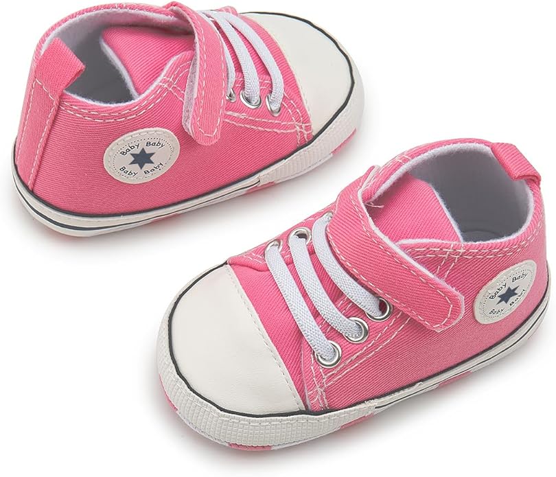 Meckior Baby Girls Boys Canvas Sneakers Soft Sole High-Top Ankle Infant First Walkers Crib Shoes