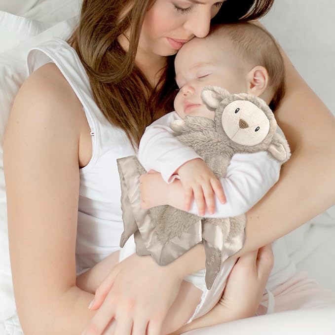 Lamb Baby Security Blanket for Boys Girls, Lovey Fluffy Snuggle Toy Great Shower Gift for Baby Newborn Plush Stuffed Animal, Brown 13.5 Inch