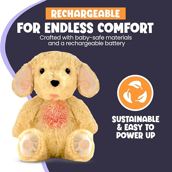 Gemma Joy Bedtime Baby Soothers for Sleep, Cry Activated Heartbeat Stuffed Animal for Baby, Newborn, Calming Light, Lullaby Music, White Noise, Shush and Mother’s Heartbeat - (Puppy, Rechargeable)
