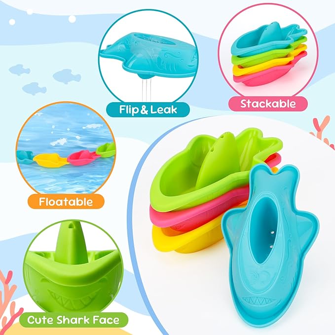 Fajiabao Baby Bath Toys for Kids Ages 1-3 Toddler Bath Toys Mold Free for 12+ Months Bathtub Beach Sand Pool Water Table Toys for 1 2 3 4 5 6 Years Old Boys Christmas Birthday Gifts (9 PCS)