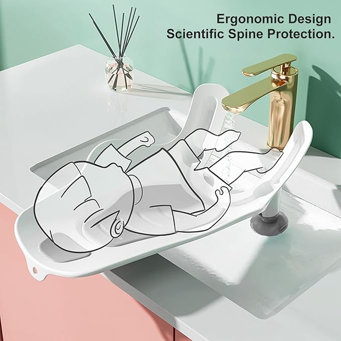 Clean Rinse Baby Bather, Folding Portable Washing Infant Lying Bather for Boy Girl, Multifunction Quick Dry Bath Support for Use on The Counter Sink Bathtub Summer (Grey)