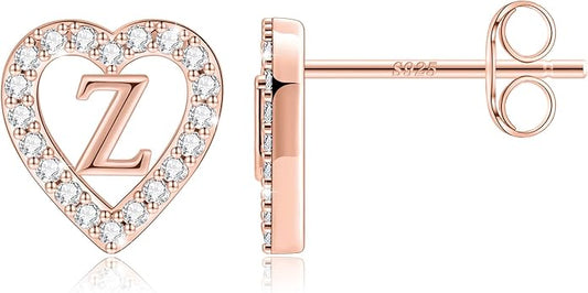 Anoup Christmas Gifts for Grandkids Girls Earrings - S925 Sterling Silver Post CZ Hypoallergenic Stud Heart Initial Earrings for Women Kids Jewelry Stocking Stuffers for Teen Girls Birthday Gifts