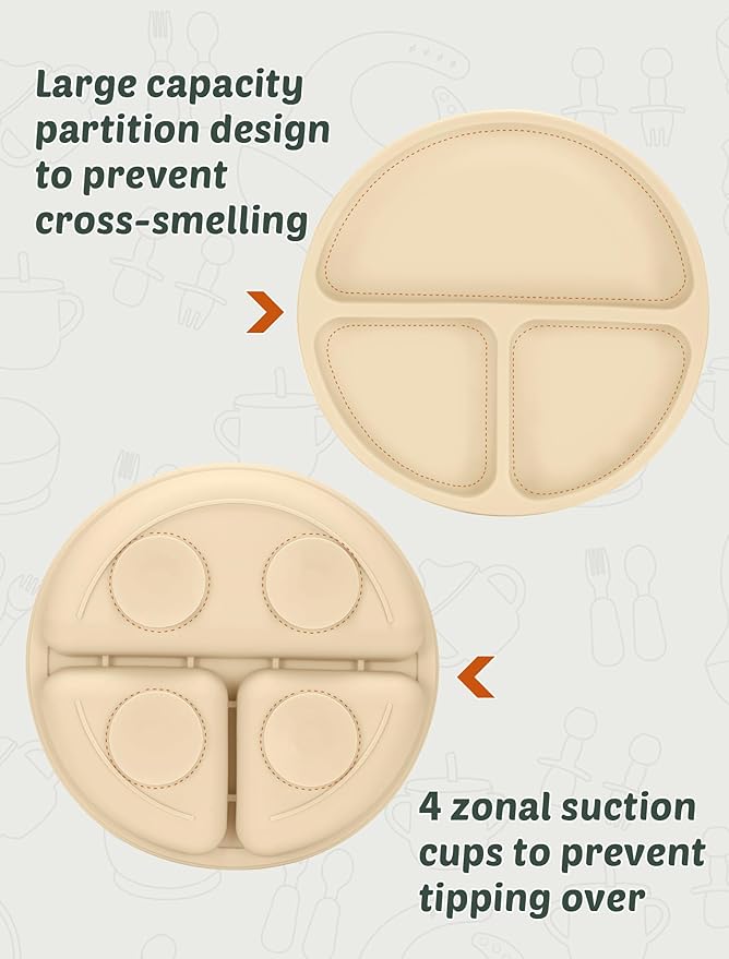 Silicone Baby Feeding Set 9 Pcs, Spill-Proof Suction Plate, Bowl, Bib, Silicone spoon&forks, Wooden Spoons&forks, Training cup with straw and Sippy Cup, Baby Eating Utensils (Blue)