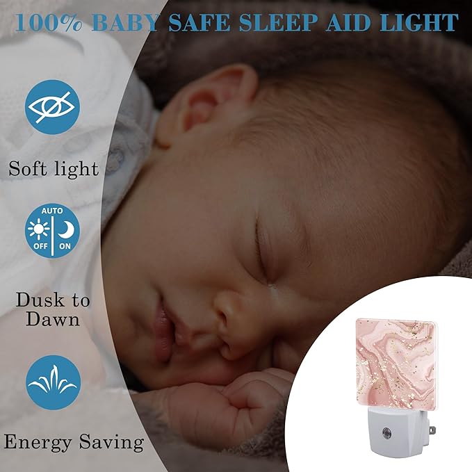 Plug in Night Lights Gold Splatter Texture Liquid Marble Nightlight Plug Into Wall Dusk to Dawn Sensor LED Night Light for Kid Girls Boys Room Decor,Hallway,Kitchen,Bathroom,Nursery,Stairs