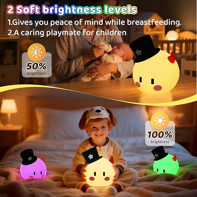 Monster Night Light for Kids Lamp, 8 Color Changing Dimmable Timer Bedside Night Lights, Squishy Silicone Lamp for Boys Girls Baby, Rechargeable Nursery Lamp for Toddler