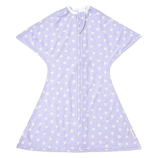 SleepingBaby Zipadee-Zip Transition Swaddle - Cozy Baby Swaddle Blanket with Zipper Convenience - Roomy Wearable Blanket for Easy Diaper Changes - Paperwhite Flowers, Medium (6-12 Month)