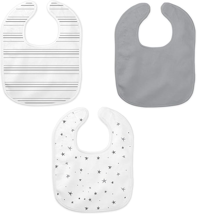 Ely's & Co. 100% Cotton Muslin Bib with Terry lining Soft & Absorbent for Infants, Adjustable Snaps 3 Pack 0-6 Months