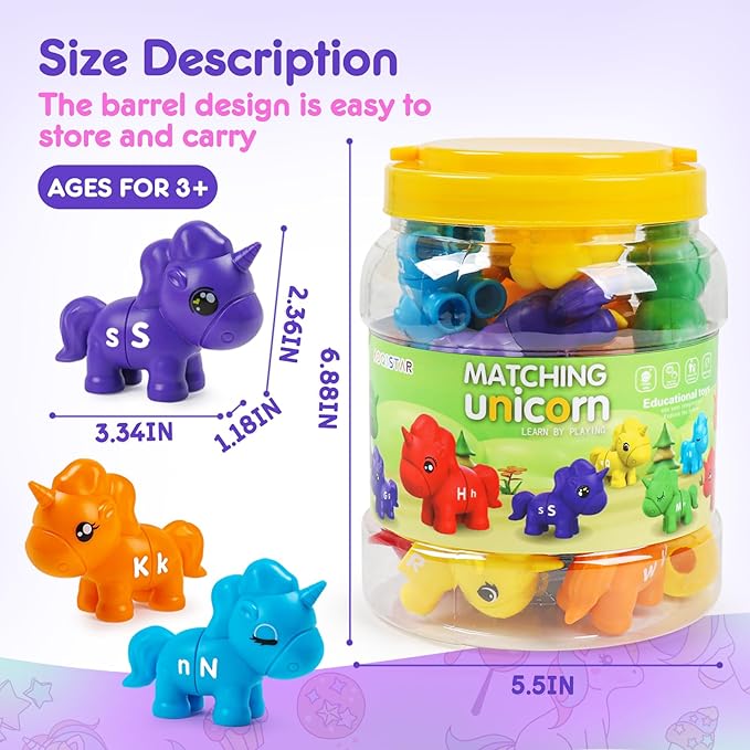 TSYAN Matching Letter Montessori Toys for Toddlers,ABC Unicorn Alphabet Preschool Learning Activities Classroom Must Haves Sensory Sorting Educational Toy Sets for Kids Toddler 3 4 5 6 Years Old…